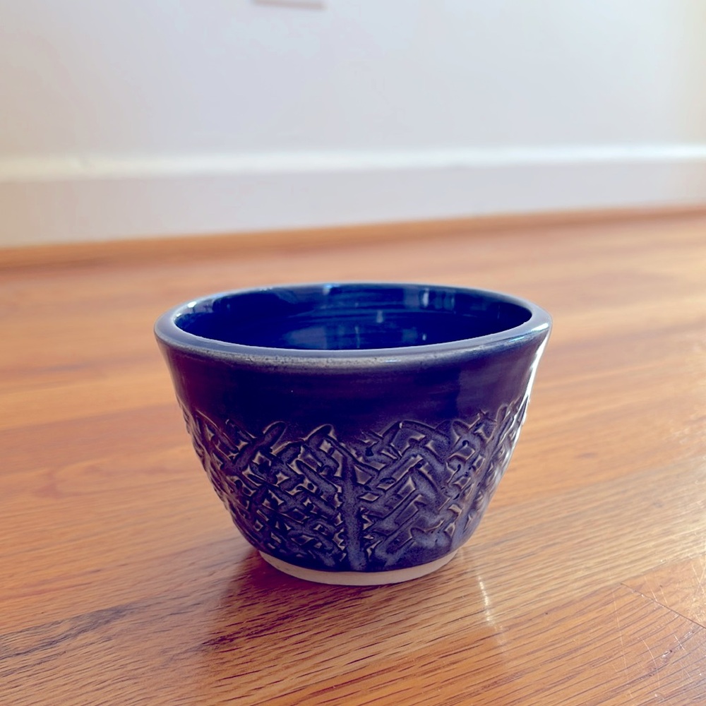 4 3/8” blue bowl, handmade ceramics